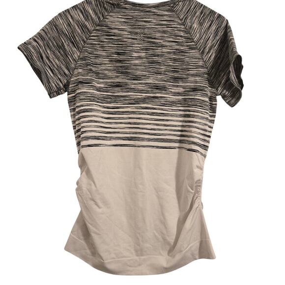 Athleta Gray White Cinched Ruched Short Sleeve Top Women’s Size M - Picture 2 of 5